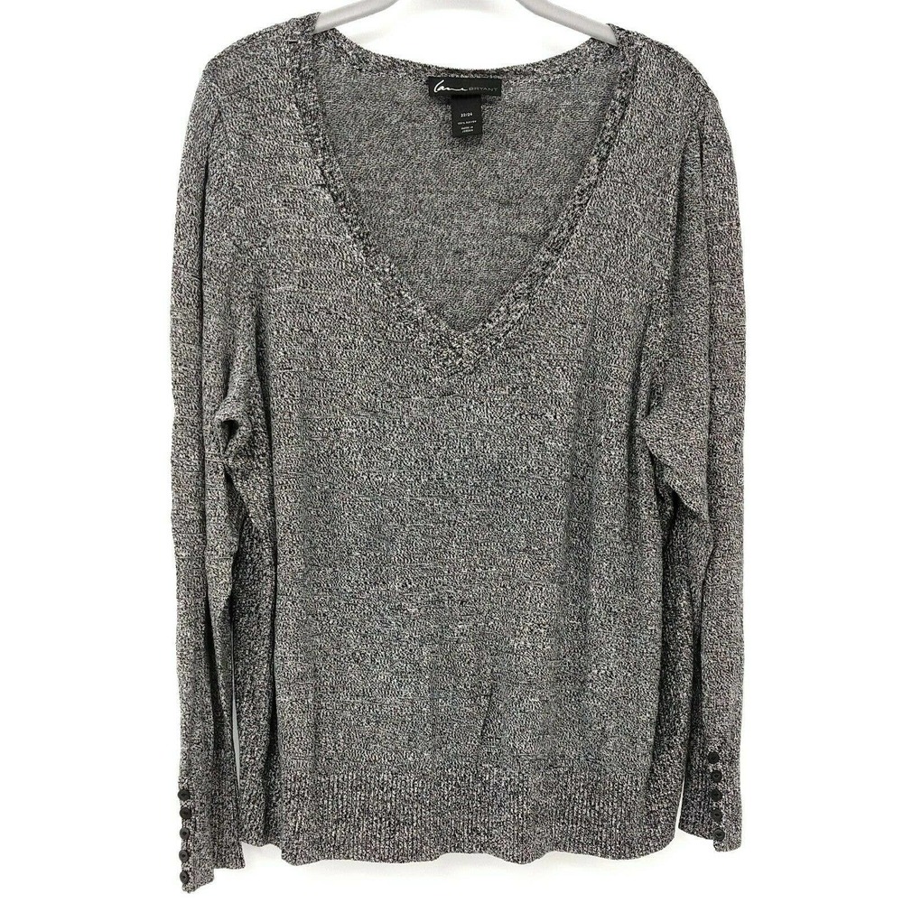 Lane Bryant Sweater Gray Grey V-Neck 22 24 Buttons